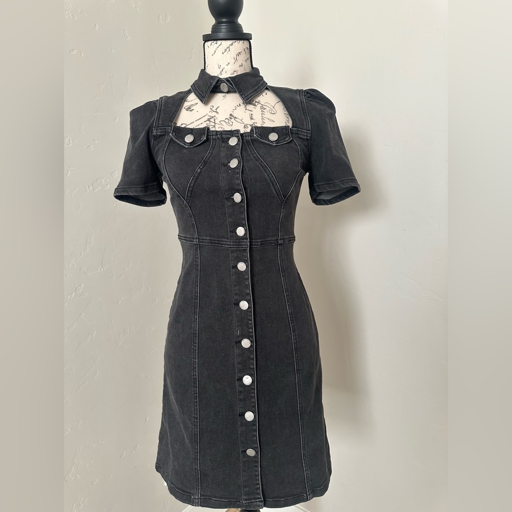 Urban Revivo Black Denim Button-Down Dress